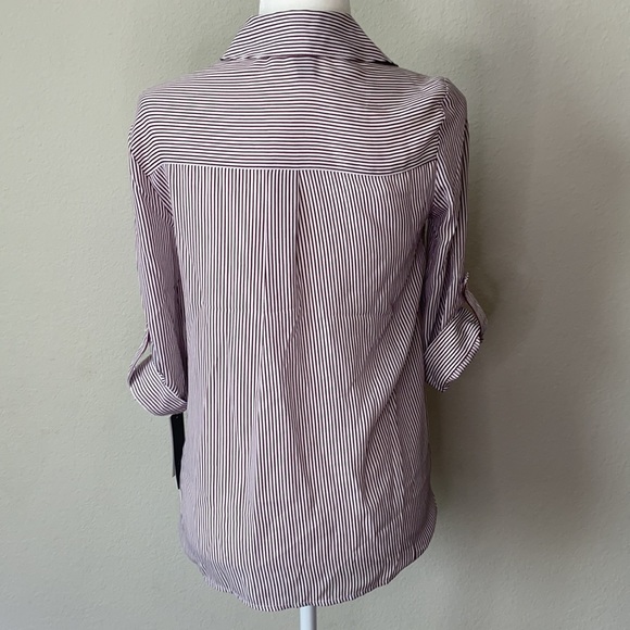 BCX Twist Front Button Up 3/4 Sleeve Striped Shirt - Picture 6 of 8